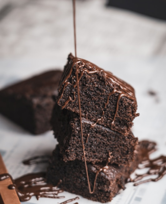 Chocolate brownies stacked