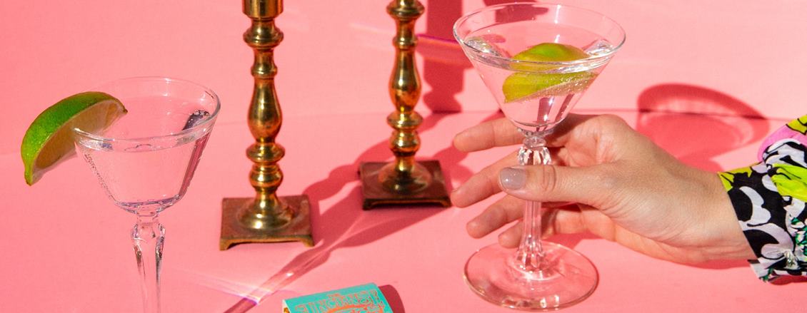 Martinis in front of a colorful background